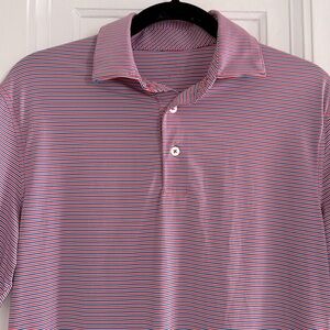 Men’s brrr Blue and Red Mini Striped Performance Polo - Size Small
